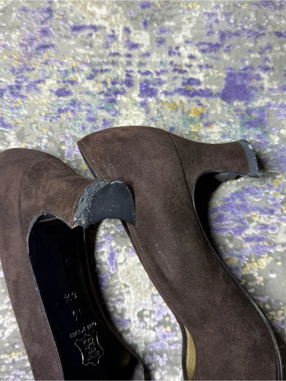 Vintage Yves Saint Laurent Suede Shoes Brown Heels Italy Luigi XV Almond toe - Picture 9 of 11